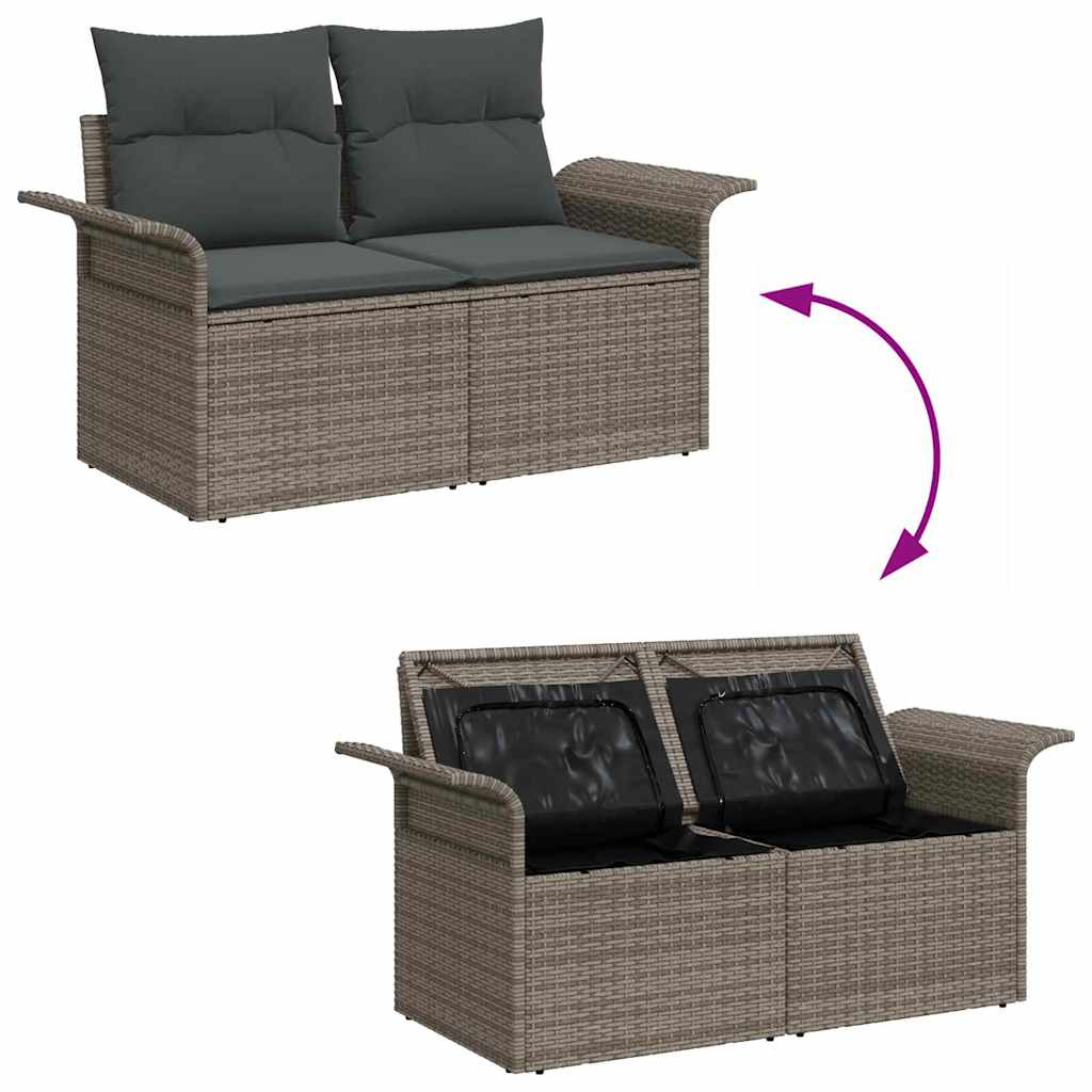 Garten-Sofa-Set mit Speicher 7 pcs Grau Poly Rattan